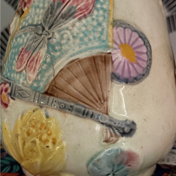 Antique Majolica Vintage Multicolor Ceramic Pitcher - Picture 2 of 2